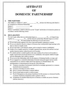 a document with the words affavit of domestic partnership written in black and white