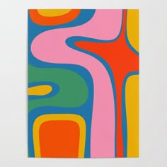 an abstract painting with bright colors on a white wall above it is a square piece of paper