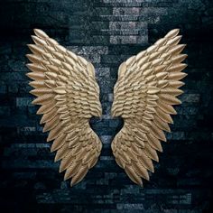 two gold wings with the words nothing on the wall