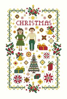 a cross stitch pattern with the words christmas on it