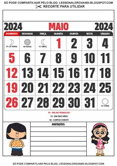 the spanish calendar for march is shown in red and black, with cartoon characters on it