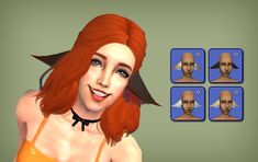 a woman with red hair and four different avatars