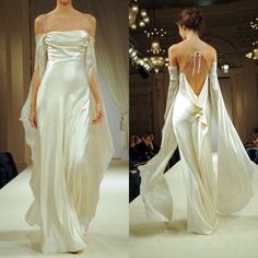 two pictures of the back of a woman's wedding dress, one in white