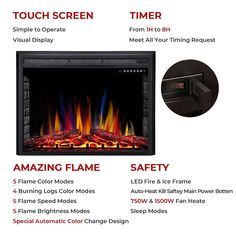 an info sheet describing the different types of electric fireplaces and how to use them