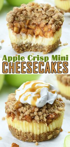 apple crisp mini cheesecakes with apples in the background