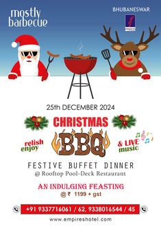 christmas bbq flyer with santa and reindeers