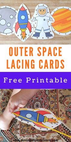 outer space lacing cards with free printables to help kids learn how to use them