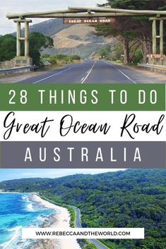 the great ocean road in australia with text overlay