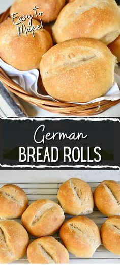 Collage of golden brown German bread rolls at top and bottom.