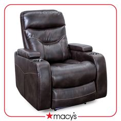 the reclining chair is shown in brown leather