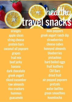 healthy travel snacks with oranges and strawberries