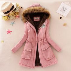 Elegant Cotton Blend Regular Fit Warm Winter Jacket Preppy Style Winter, Preppy Mode, Casual Outwear, Fur Collar Coat, Coat With Hood, Long Parka, Estilo Preppy, Womens Parka, Padded Coat