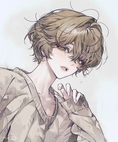 a drawing of a boy with his hand on his face and looking at the camera