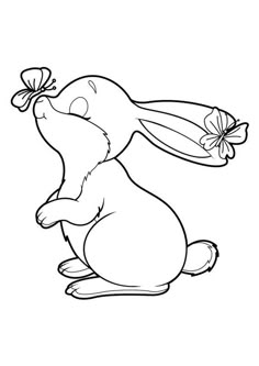 a cartoon bunny with a bow on its head sitting down and looking at the ground