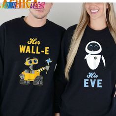 Disney Pixar Her Wall E His Eve Valentines Day T-Shirt Sweatshirt Check more at https://tourbandtees.com/product/disney-pixar-her-wall-e-his-eve-valentines-day-t-shirt-sweatshirt/ Walle And Eva, Wall E, Couples Hoodies, Shirt Ideas, Disney Pixar, Pixar, Valentines Day, Valentines, Disney