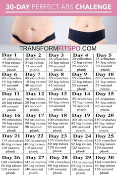 Perfect Abs 30 day challenge is designed to punish your abs for a whole monthmelting away belly fat and giving you a sexytoned look for the beach Month Workout Challenge, Perfect Abs, 30 Day Fitness, Abs Challenge