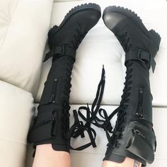 Dollskill Knee High Combat Boots, Converse Outfits, Fashion Blogger Style, Combat Boot, Goth Outfits, Kawaii Clothes, Edgy Outfits, Michael Jordan