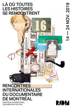 an advertisement for the international film festival, with various items arranged on top of it