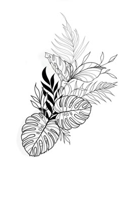 a black and white drawing of leaves