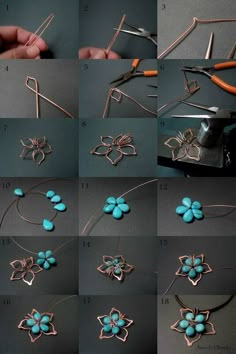 how to make wire flower earrings with turquoise beads - step by step instructions for making them