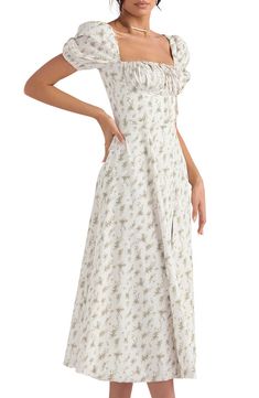 HOUSE OF CB Tallulah Puff Sleeve Midi Dress | Nordstrom Sublime Sun, Fairycore Dress, Womens Boho Dresses, Boho Floral Maxi Dress, Boho Dresses Long, Long Knitted Dress, Elastic Waist Dress, Comfy Outfit, Boho Summer Dresses