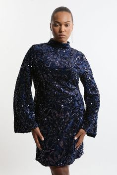 The Ultimate Party Dress, This Sequin Piece Is Designed To Make An Entrance At Every Event. This Luxe Mini Dress Is Woven From Rich Velvet Fabric Adorned With Shimmering Sequins, Creating A Mesmerizing, Light-Catching Effect That'S Perfect For Evening Wear. The Statement Flare Sleeves Add A Dramatic Touch, Enhancing Its Elegance And Flair, While The Mini Length Keeps The Look Playful And Modern. Ideal For Parties, Celebrations, Or Any Night Out, This Dress Offers A Flattering Silhouette That Hug Petite Work Outfits, Petite Wedding Guest Dresses, Plus Size Workwear, Christmas Day Outfit, Tall Dresses, Outfits Petite, Petite Coat, Flare Sleeves, Dresses Plus Size