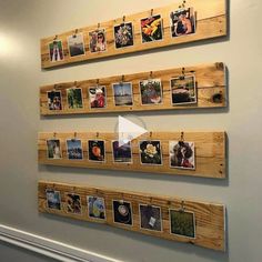 three wooden wall hangings with pictures on them