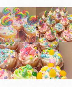 there are many cupcakes in the box and one is decorated with rainbow sprinkles