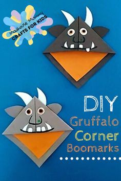 two origami masks with the words, diy grufflo corner bookmarks