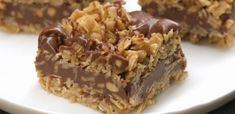 chocolate and oatmeal bars on a white plate