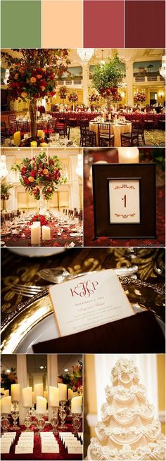 a collage of photos showing different types of wedding decorations and table settings with candles