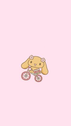 a cartoon dog riding a bike on a pink background