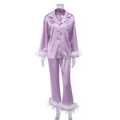 BUYER SHOWS SIZE CHART REAL PICTURES MODEL SHOWS Notch Collar Shirt, Satin Suit, Ostrich Feather, Satin Pajamas, Ostrich Feathers, Todays Outfit, Pajama Set Women, Fashion Seasons, Trouser Suits