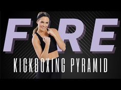 a woman posing in front of a black background with the words free kickboxing pyramid