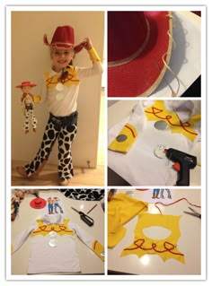 a collage of photos showing how to make a costume for a child's t - shirt