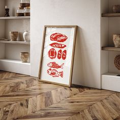 an art piece is displayed on the floor in front of some shelves