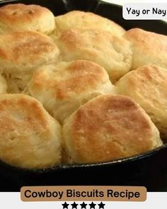 a cast iron skillet filled with biscuits