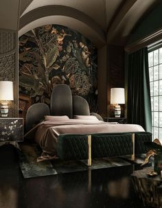 LUXURY TENOR OTTOMAN BY LUXXU in an elegant design. Korean Bedroom, Maximalist Interior Design, Desain Pantry, Maximalist Interior, Moody Bedroom, Beautiful Rooms, Redecorate Bedroom, Style Deco, Dark Interiors