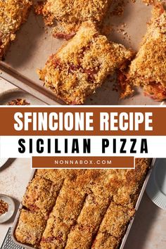 the recipe for sicilian pizza is made with fresh bread and topped with crumbs