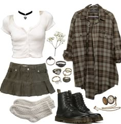 Art Style Clothes Outfit, Denim Skirt Grunge Outfit, 2011 Outfits Aesthetic, Weirdgirl Outfits, Y2k Dark Outfits, Supernatural Outfit Ideas Women, 2013 Aesthetic Outfits, 1980s Fashion Women Clothing 80s Style, Dark Fall Aesthetic Outfits