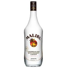 a bottle of malbiu rum with coconut on the label is shown in front of a white background