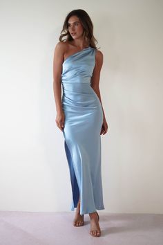 Thessy Soft Satin Maxi Dress | Blue Blue Bridesmaid Silk Dresses, Satin Bridesmaid Dresses On The Beach, Beach Bridesmaid Dresses Satin, Braidmaids Dress Blue, Different Blue Bridesmaids Dresses On The Beach, Blue Formal Beach Dresses, Best Bridesmaid Dresses Uk, Chic Bridesmaid Dresses Blue, Turquoise Wedding Guest Dress