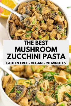 the best mushroom zucchini pasta recipe in a white bowl