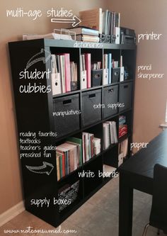 a black bookcase filled with lots of books