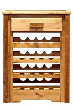 the wine rack is made from wood and has several bottles on it's sides