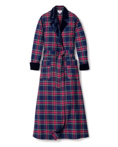 A true classic. Primary notes of deep blue with ribbons of rich red and emerald green. Together the Windsor palette suggests crisp, snowy mornings and cozy evenings around a stone fireplace. On chilly winter mornings, we recommend sliding out of bed into the cozy cocoon of our luxurious long winter robe. Velvet trim at the collar and cuff and available in sizes for every member of the family in both classic Windsor Tartan and Houndstooth check. The fabric is a lightweight, very soft flannel. mad Winter Robes, Flannel Robe, Luxury Sleepwear, Women's Robe, Holiday Pajamas, Velvet Trim, Buy Buy, Long Winter, Stone Fireplace