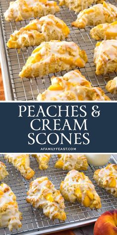 peaches and cream scones on a cooling rack