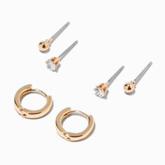 Claire's Gold Earring Stackables Set - 3 Pack Grandpa Aesthetic, Multiple Ear Piercings, Ear Party, Fashionable Jewelry, Party Invites, Birthday List, Gold Earring, Metal Style, Wren