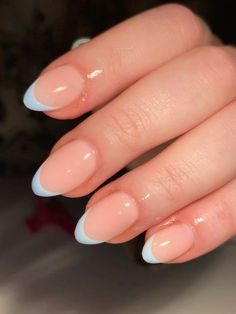 Grad Nails, Blue French Tip, French Tip Gel Nails, Blue French Tips, Light Blue Nails, Baby Blue Nails