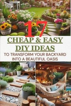 the front cover of a book with pictures of patio furniture and flowers in pots on it